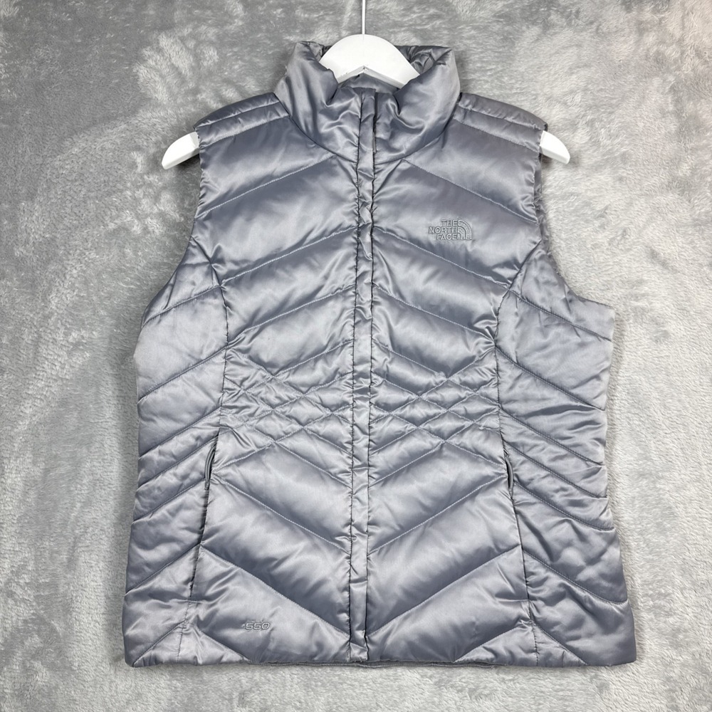 North Face 550 Goose Down Puffer‎ Vest Women Large Silver Gray